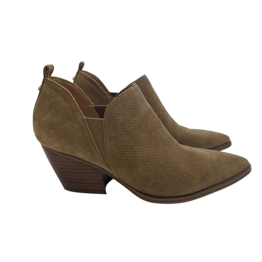 Marc Fisher Suede Leather Pointed Toe Perforated Ankle Bootie Tan Womens 9.5